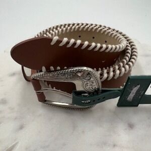 Target Brown Whipstitch Western Belt Silver Engraved Buckle XXL Fits 39-45
